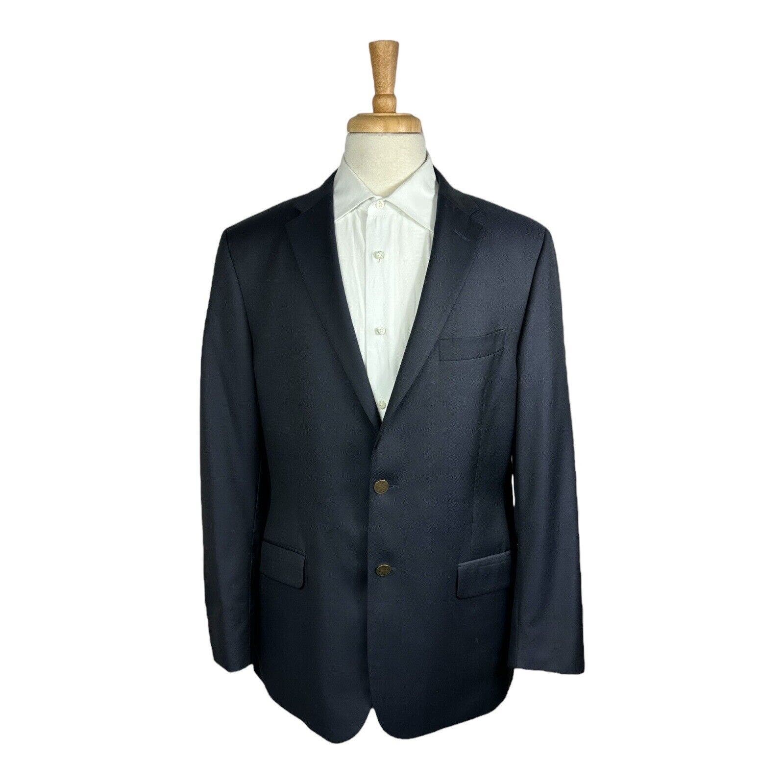 Hickey Freeman Beacon Navy Bronze Button Mens Blazer Size 42L Excellent
