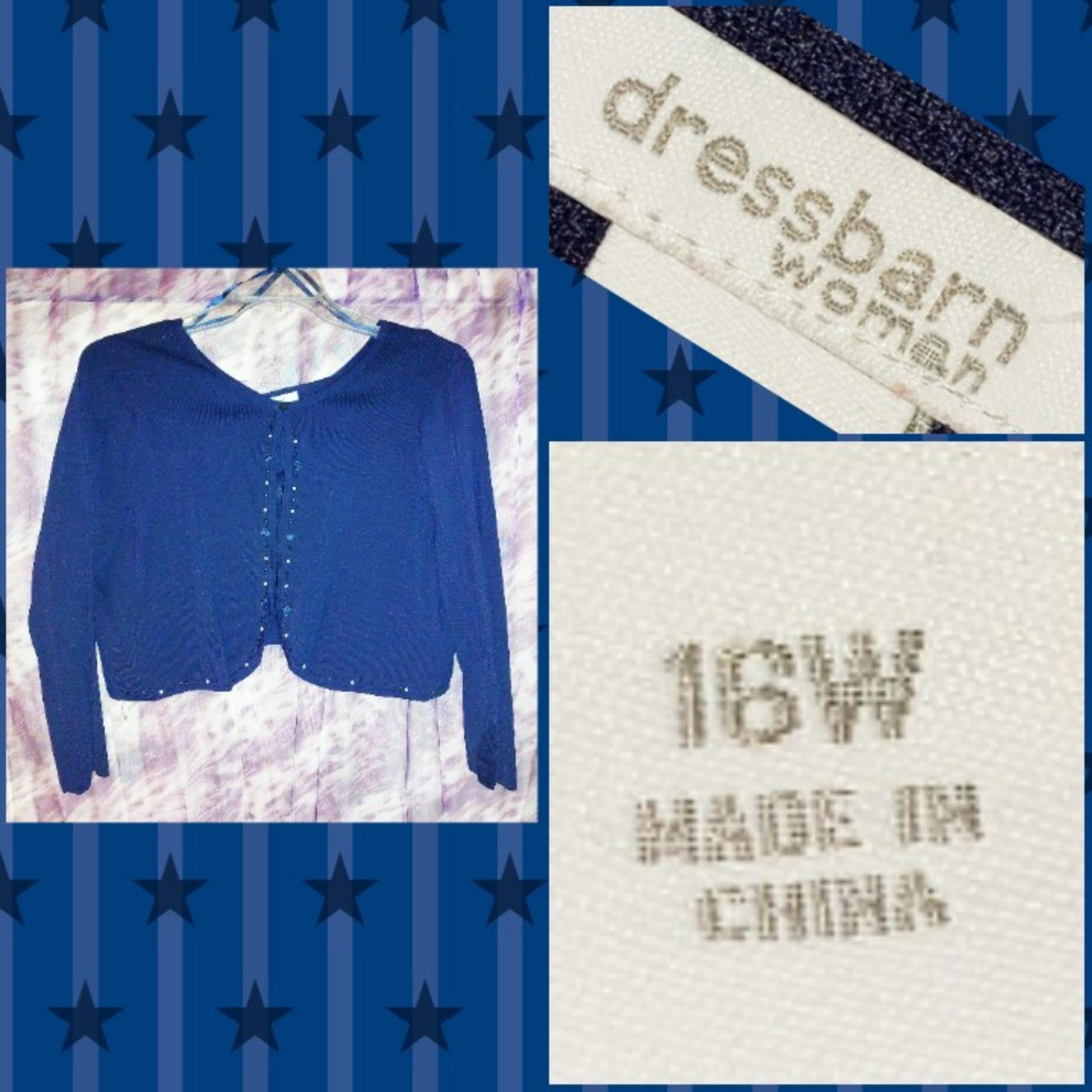 Dressbarn Woman brand Navy Blue w/Beaded Trim Knit Shrug/Cardigan Sz 16W