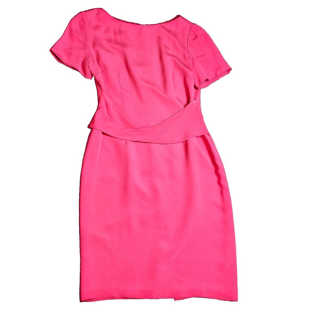MAGGY LONDON Vintage 90s 100% Silk Sheath Dress Hot Pink Barbie Office Size 10