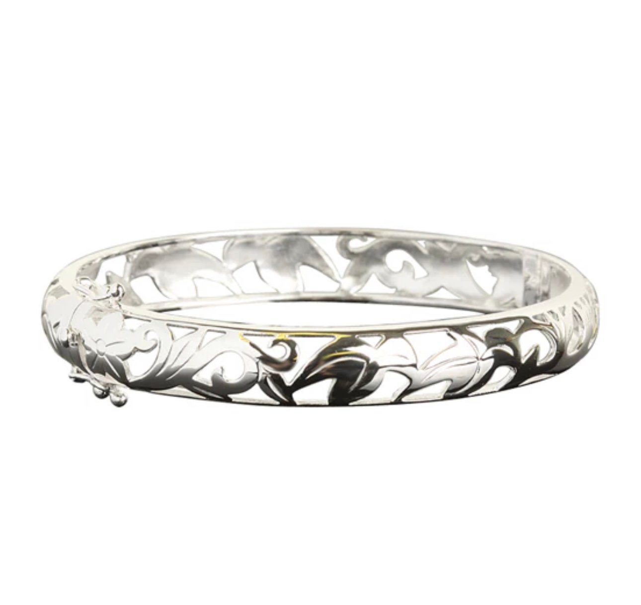 Sterling Silver Hawaiian Tropical Oval Open Bangle 10mm