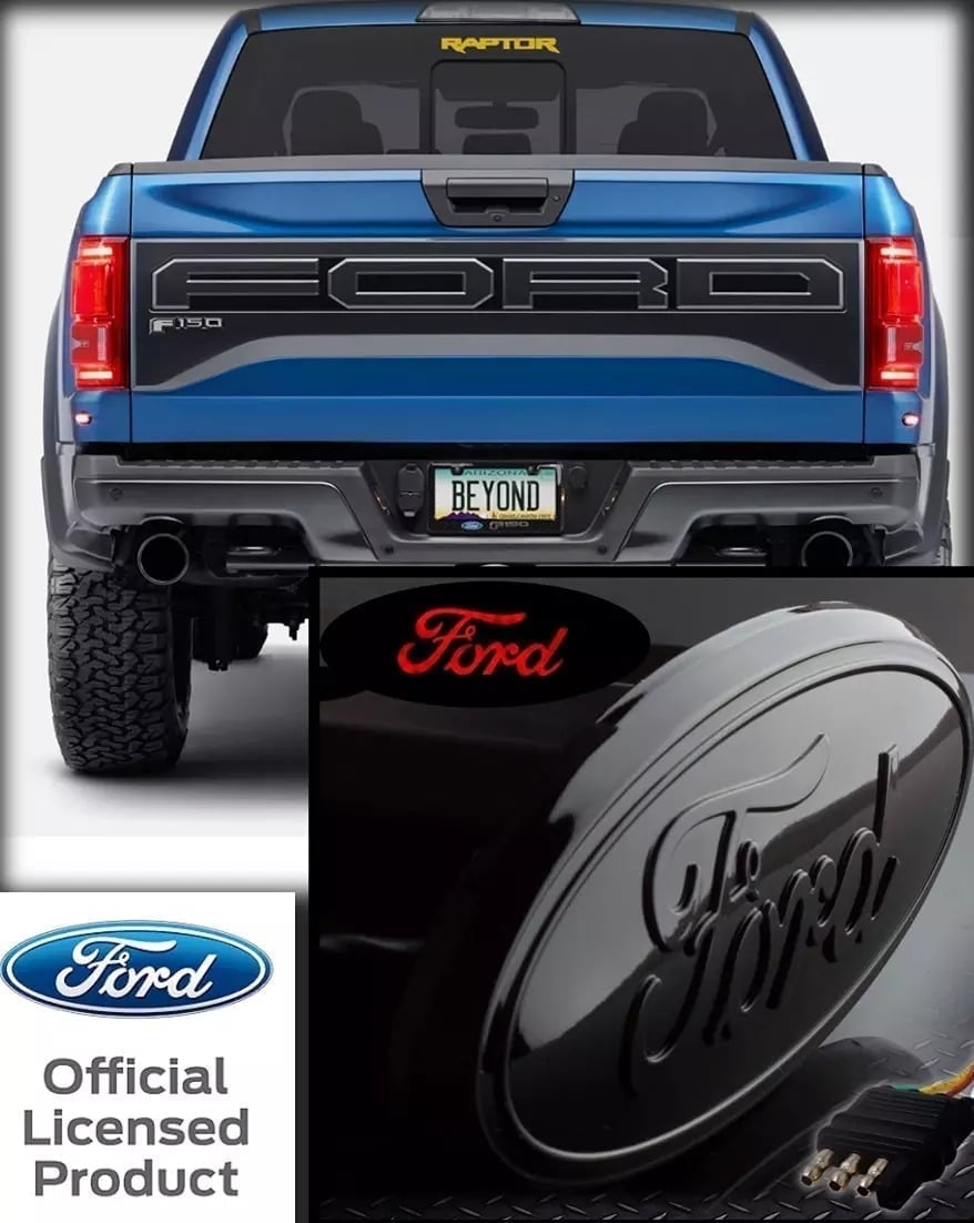 Red LED Light Up Ford Logo Hitch Cover for 1.25 & 2 Inch Receiver- Black Finish