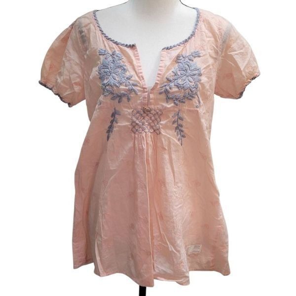 Odd Molly Uncorporated 327 Sz 2 Peach Pink Embroidered Short Sleeve Top