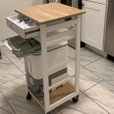 Solid Wood Frame Utility Cart with 4 Wire Fruit Baskets and Drawer, White