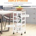 Solid Wood Frame Utility Cart with 4 Wire Fruit Baskets and Drawer, White