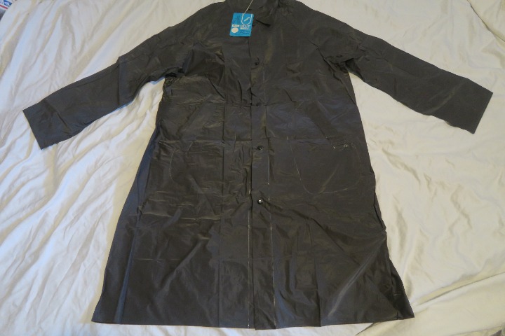 VTG 60s Bilt-Well Accesories Brown Clear Vinyl Raincoat Deadstock Men's XL NWT