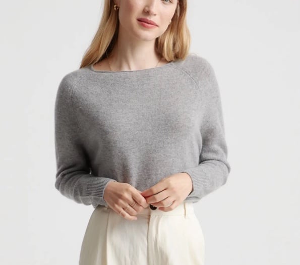 Quince Mongolian Cashmere Boatneck Sweater heather grey xs