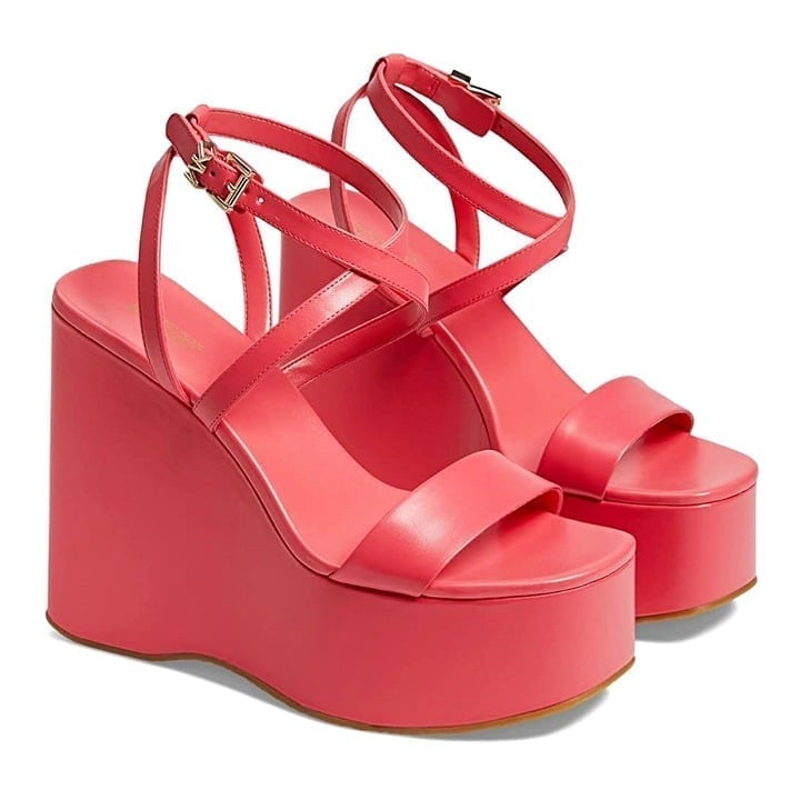 Michael Kors Women's Paola Strappy Platform Wedge Sandals Pink Size 8 MSRP 155