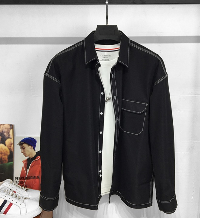 Men's loose long-sleeved anti-wrinkle work shirt