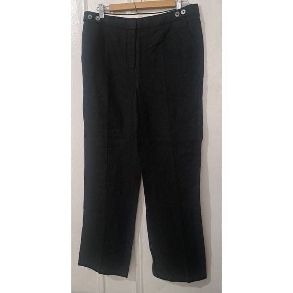 Talbots Women Sz 8 CURVY 100% Linen Wide Leg LAGENLOOK Black LONG FIT dress Pant
