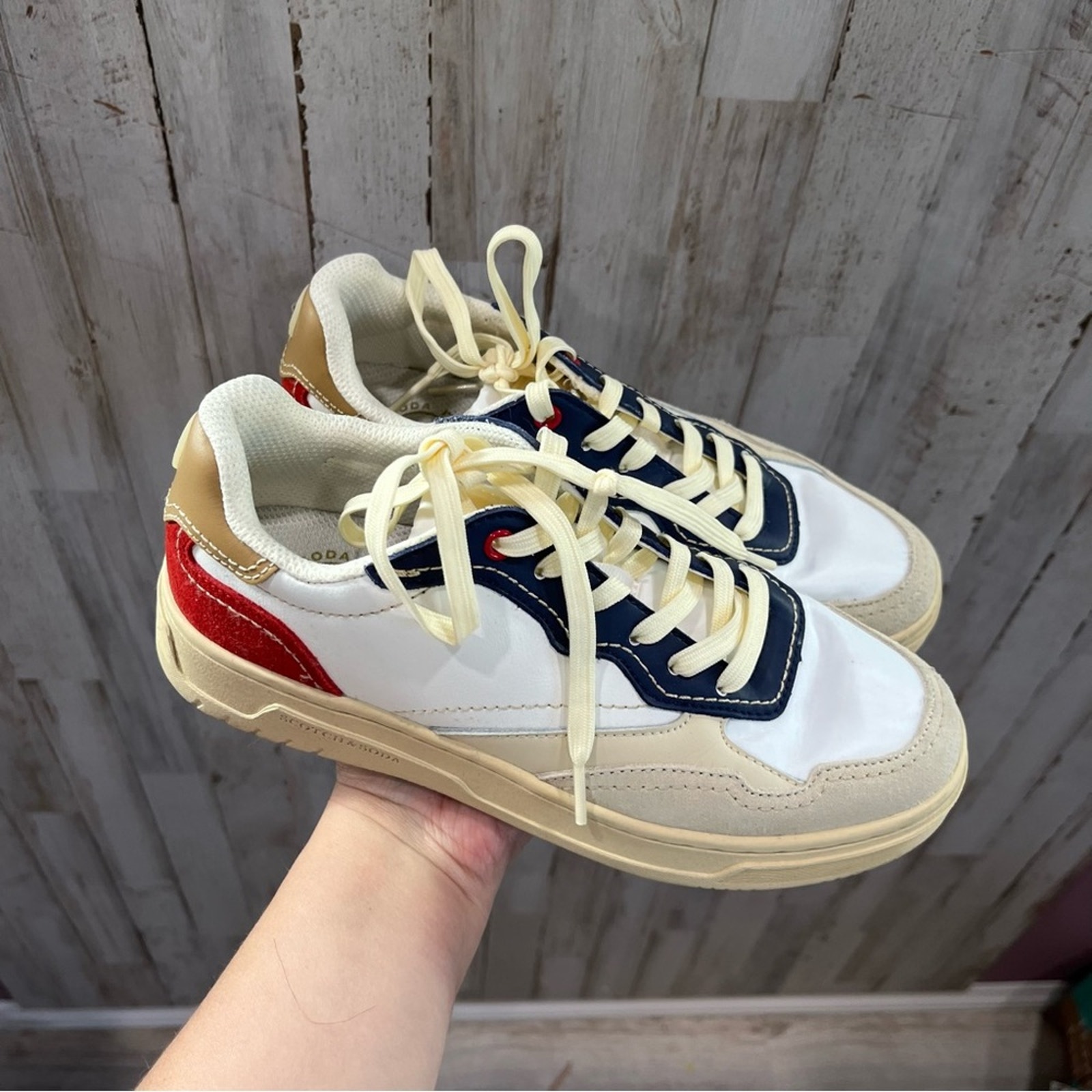 Scotch & Soda Elliot Red White Blue Leather And Suede Sneakers Womens 5
