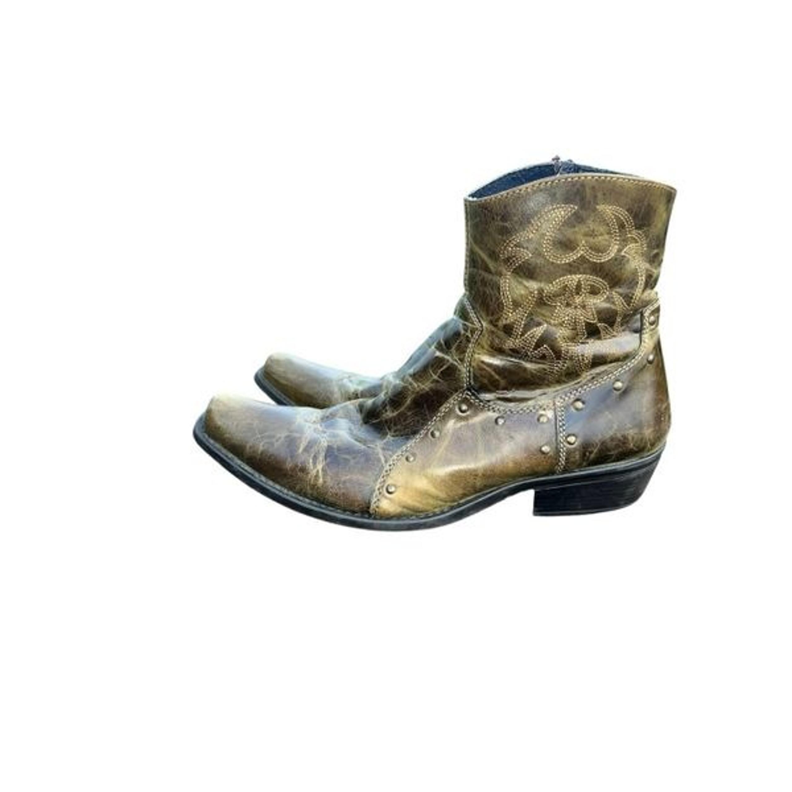 Impulse steeple Mens 9 green leather ankle cowboy boots made in Mexico