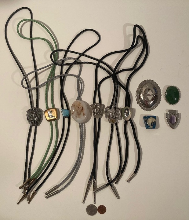 Vintage Lot of 11 Metal Bolo Ties, Turquoise, Shell, Eagle, Nice Western Designs