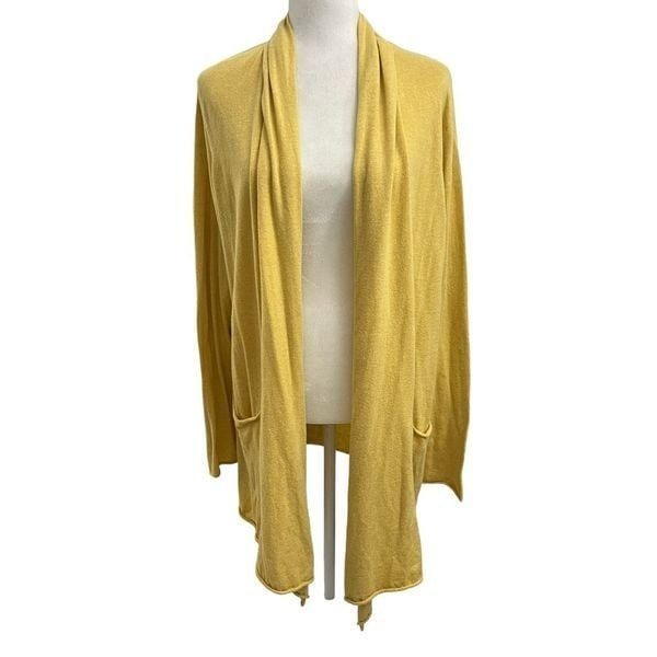Margaret O’Leary Yellow Open Front Knit Cardigan Large Sweater Spring Summer