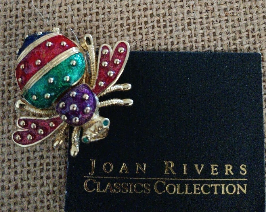 RARE Joan Rivers colorful Goldtone enamel Bee Brooch Watch HTF