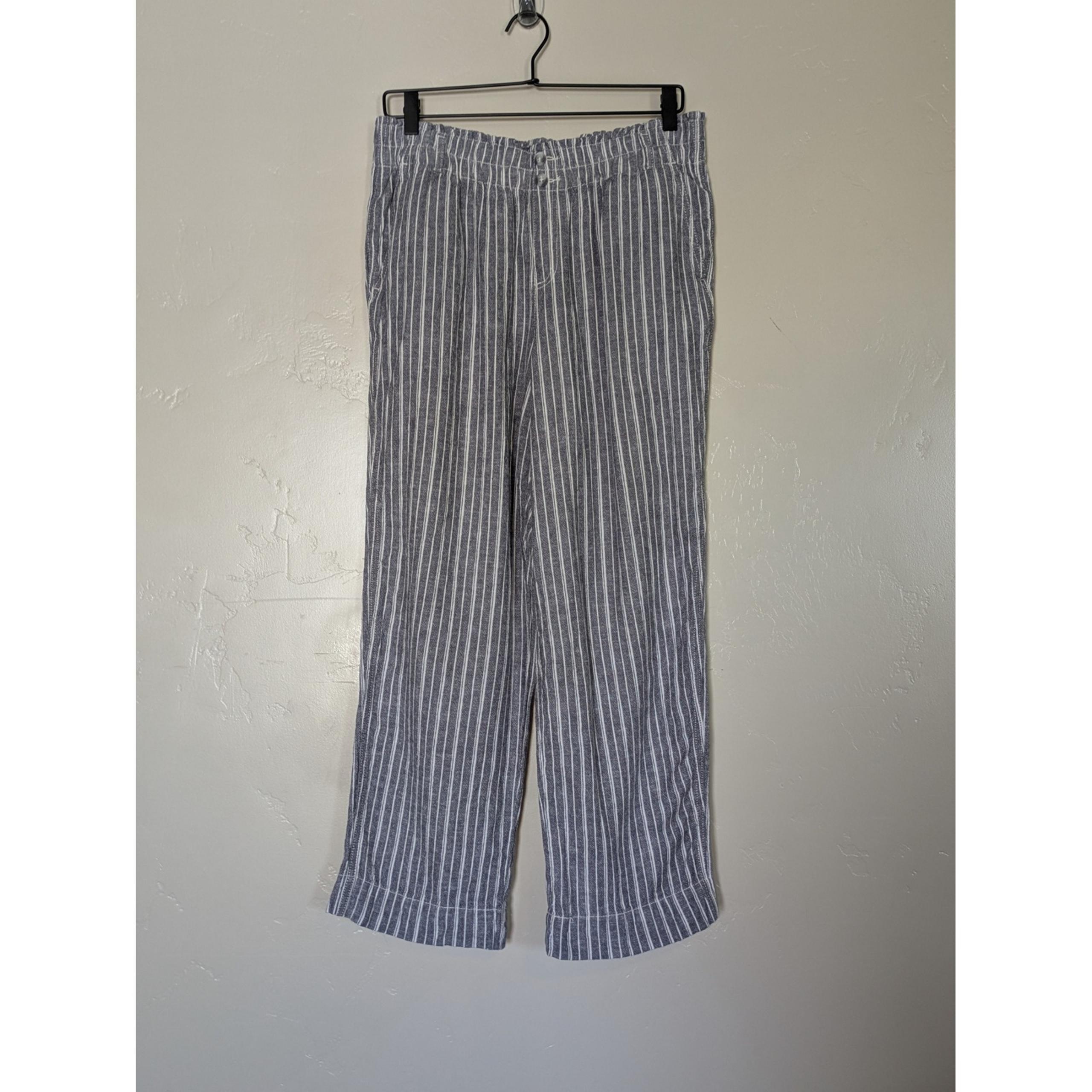 Briggs Linen Rayon Pants Womens Size Large Striped Pockets Blue/Gray White Relax