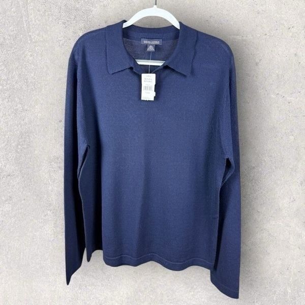 BANANA REPUBLIC Navy 100% Merino Wool Long Sleeve Polo | NWT | XL