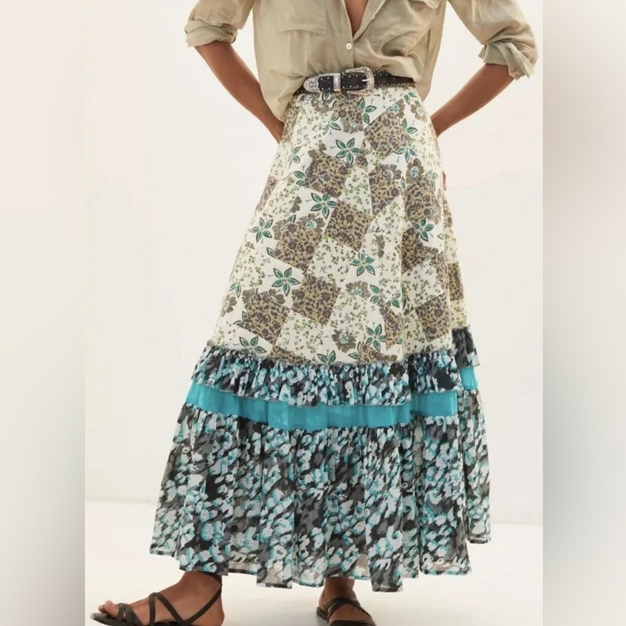 ANTHROPOLOGIE x RAGA Patchwork Skirt Size XS NEW Tiered Boho Skirt MSRP $178
