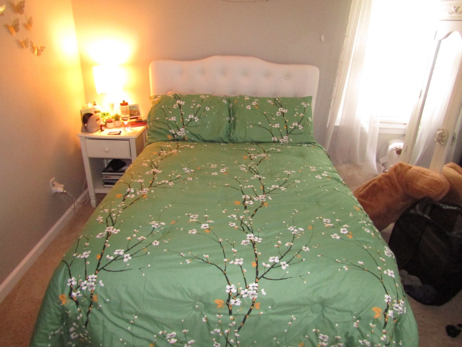 Full size bed comforter green with flowers