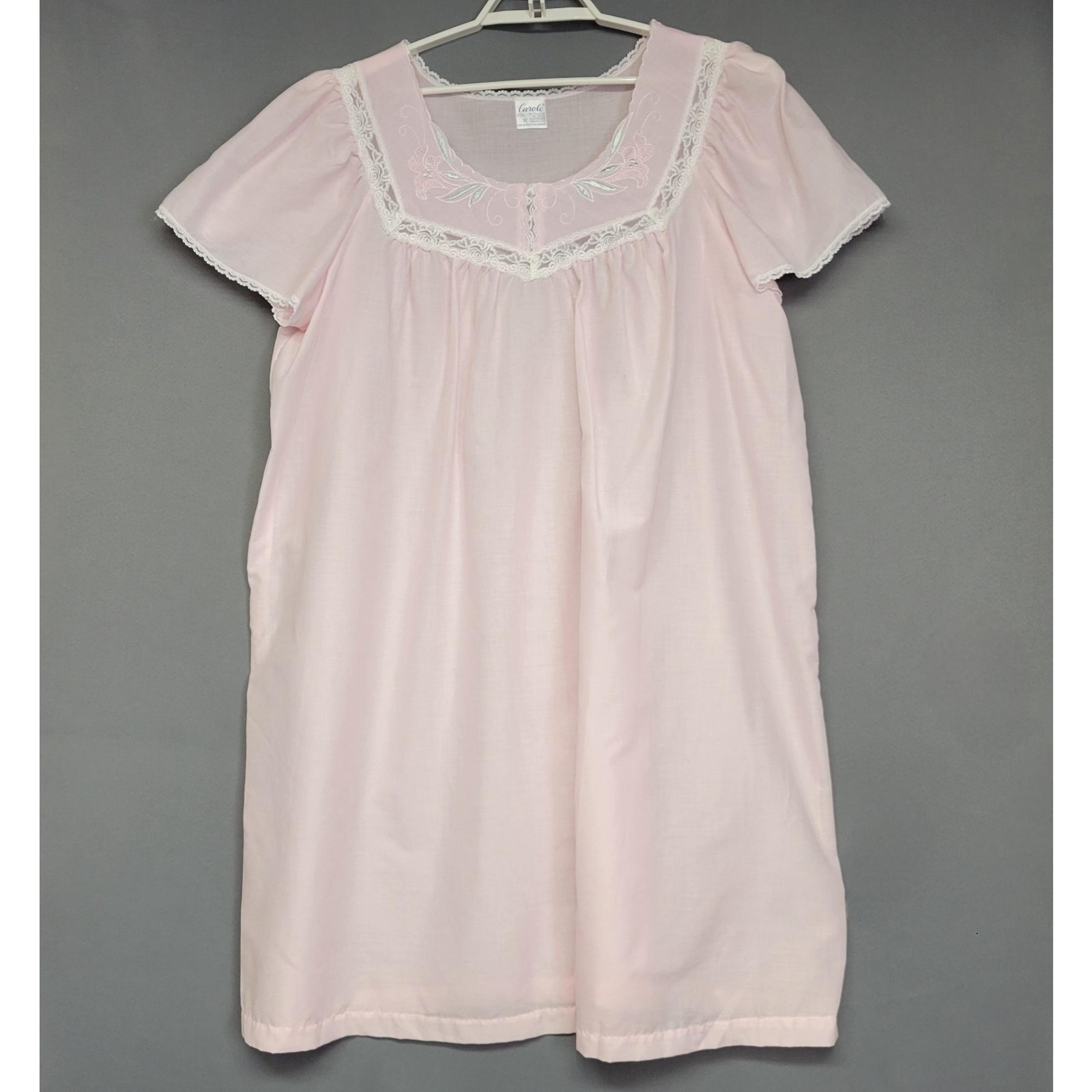 Carole Housedress Nightgown Womens XXXL Pink Floral Embroidered Lace Lightweight