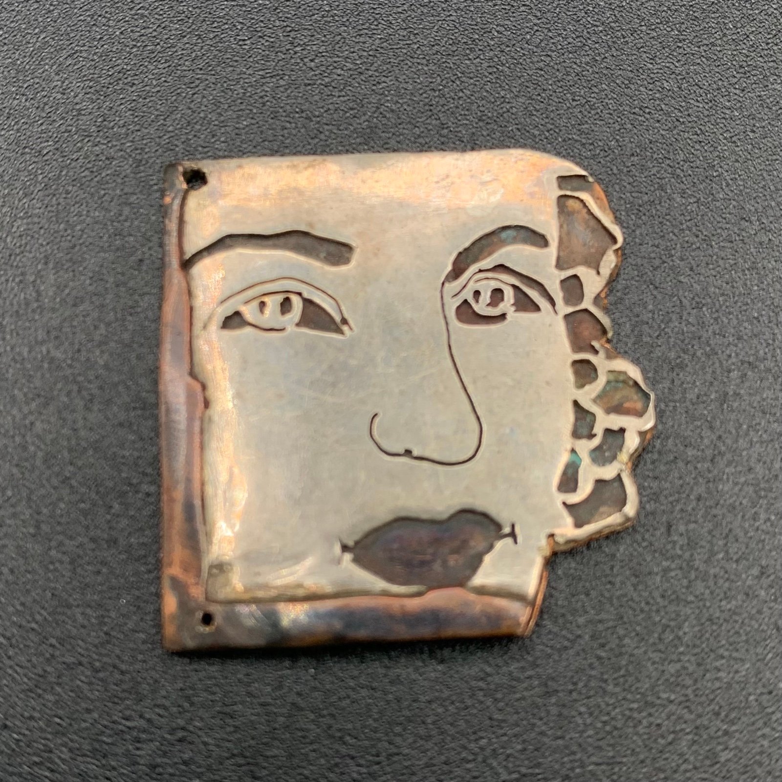 H. Miller Sterling Silver And Copper Art Pendant Woman’s Face VTG