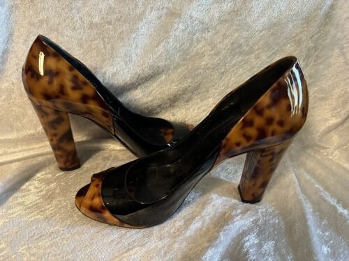 GUCCI Tortoise Shell Tortoiseshell Peep Toe Pumps Size 7.5