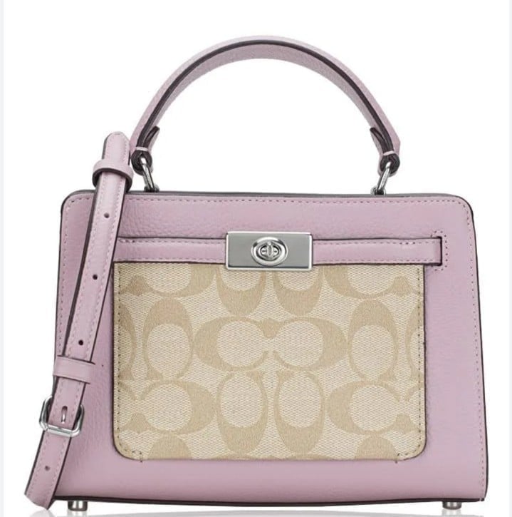 Coach Mini Lane Top Handle In Signature Canvas in Light Khaki Ice Purple CC977