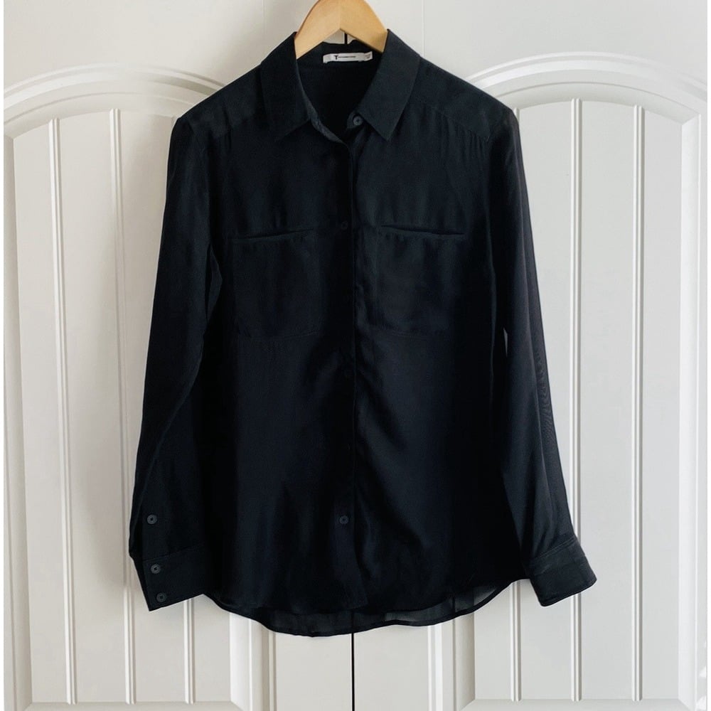 T by Alexander Wang 100% Silk Women's Blouse Top Black Size Small Long Sleeve
