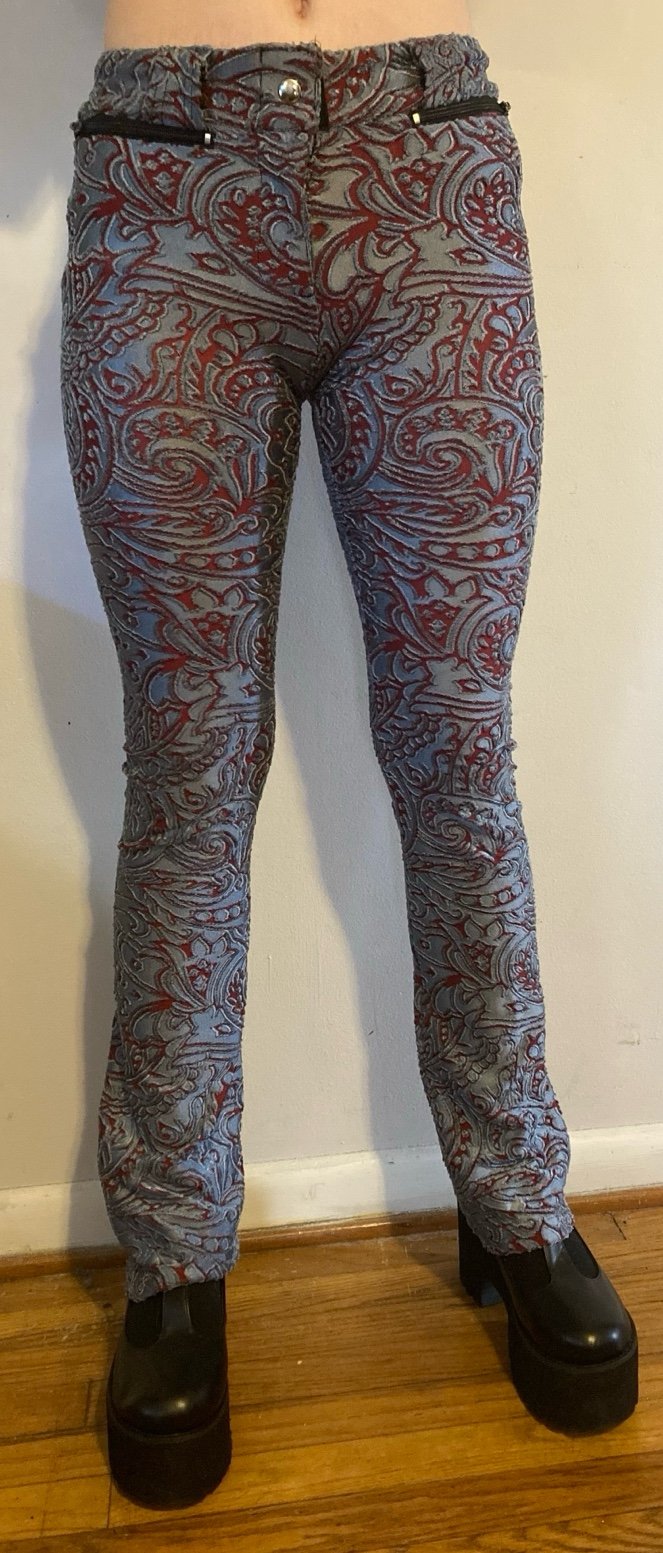 Lip Service Light Blue Red Brocade Pants Size Small