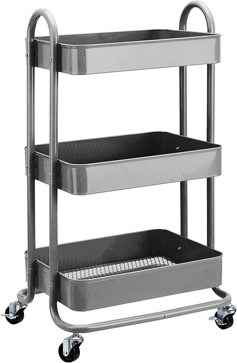 3-Tier Rolling Cart with Wheels, Utility or Kitchen - Charcoal Gray
