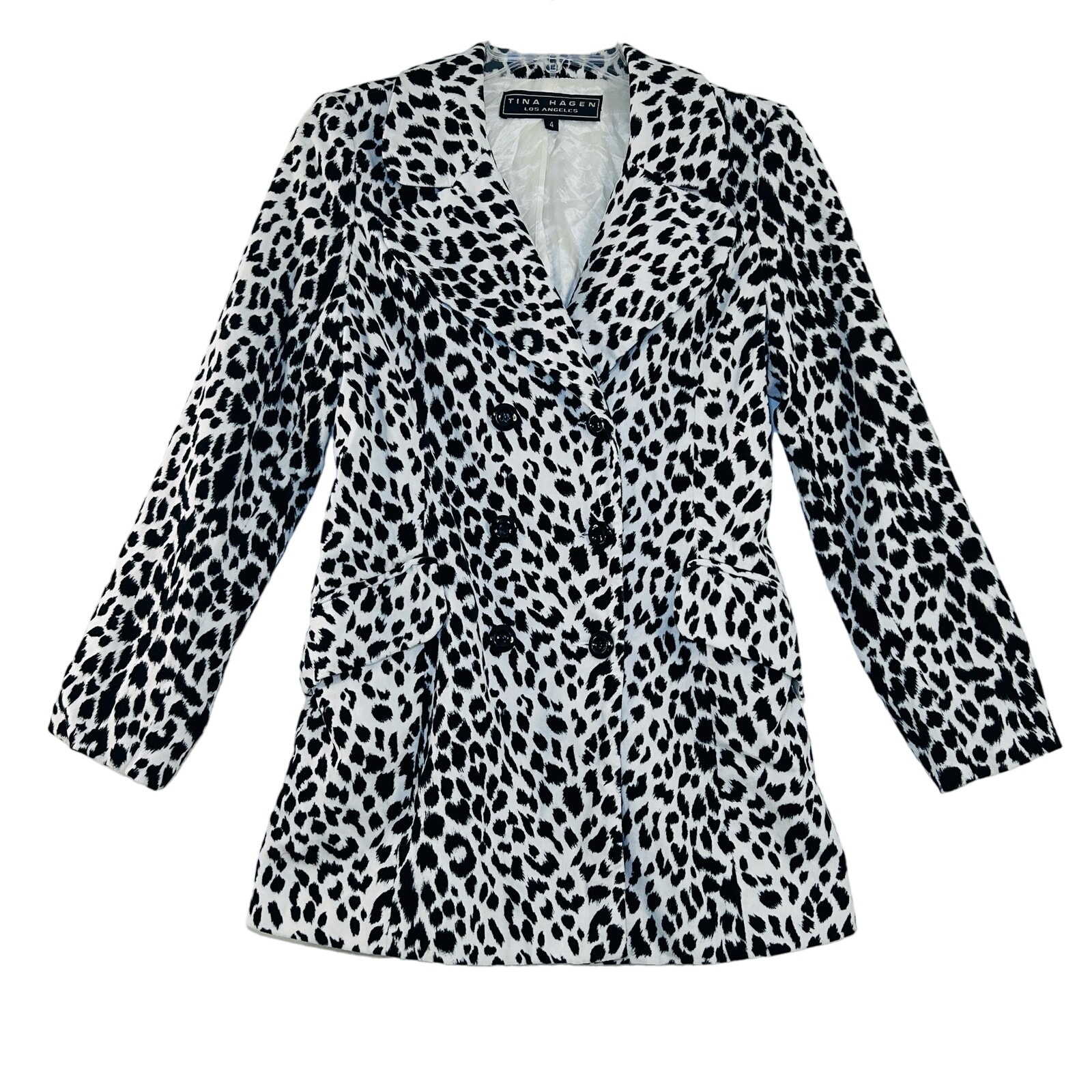 Vintage Y2K Blazer Tina Hagen LA Double Breasted Animal Dalmation Print Velvet