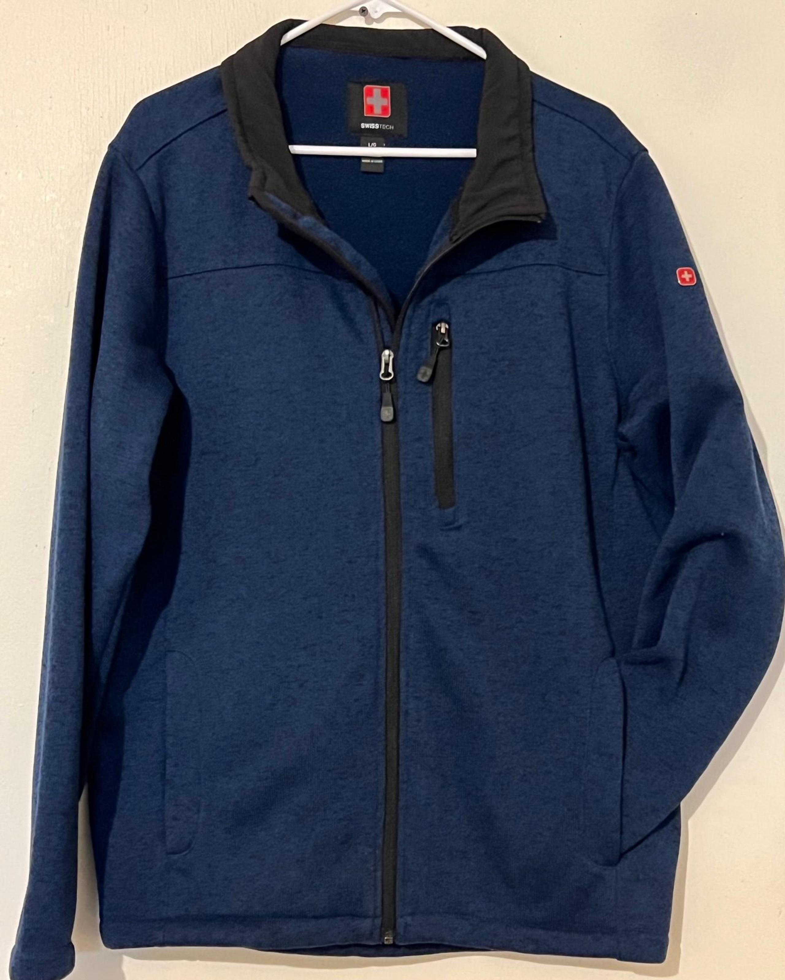 Swiss Tech Fleece Jacket Mens Size Large 42-44 Navy Full Zip Soft Shell Coat