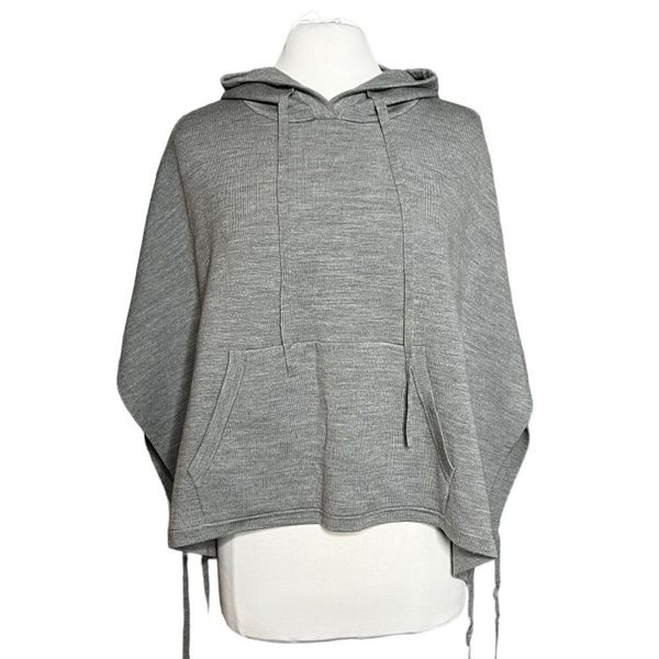 Lululemon All In A Day Hooded Poncho Gray Merino Wool Cropped Tie Hem Sweater