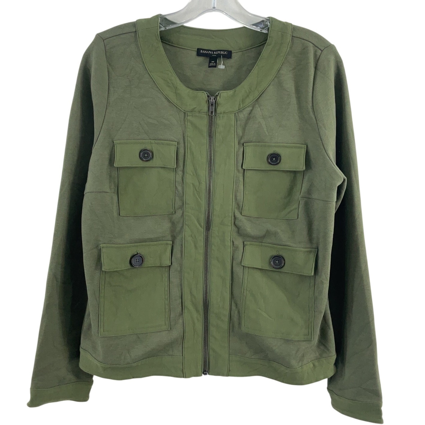 Banana Republic Women's Medium Army Green Cotton Full-Zip Jacket Pre-Owned