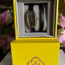 NWT Kendra Scott Elle Leather Wrap Watch in Gold Black Mother-of-Pearl