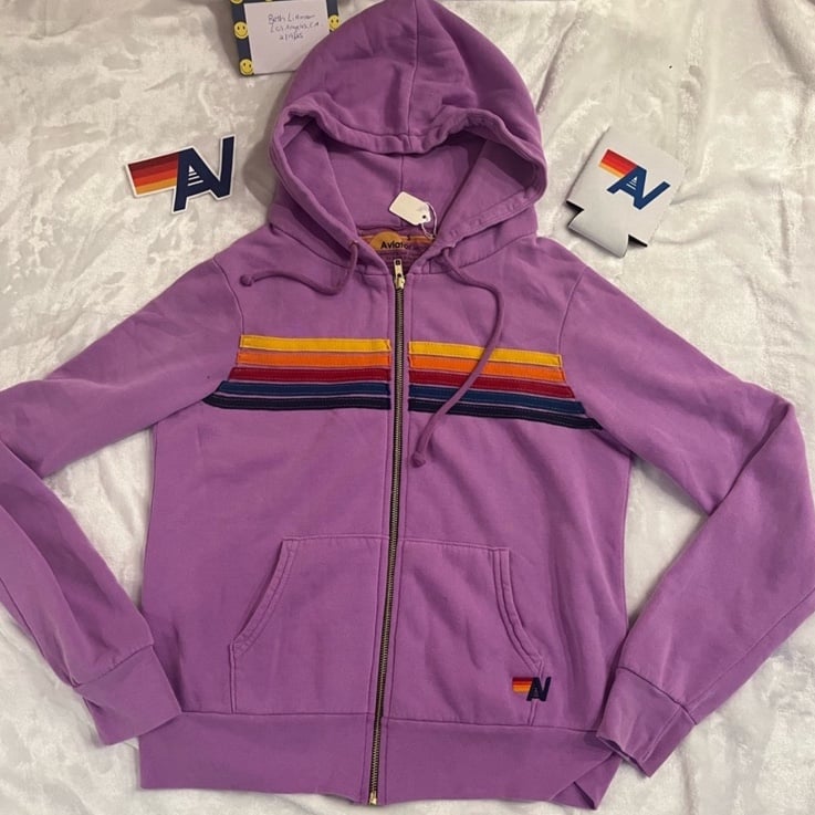 NWT Aviator Nation 5 Stripe Hoodie Neon Purple size Extra Small
