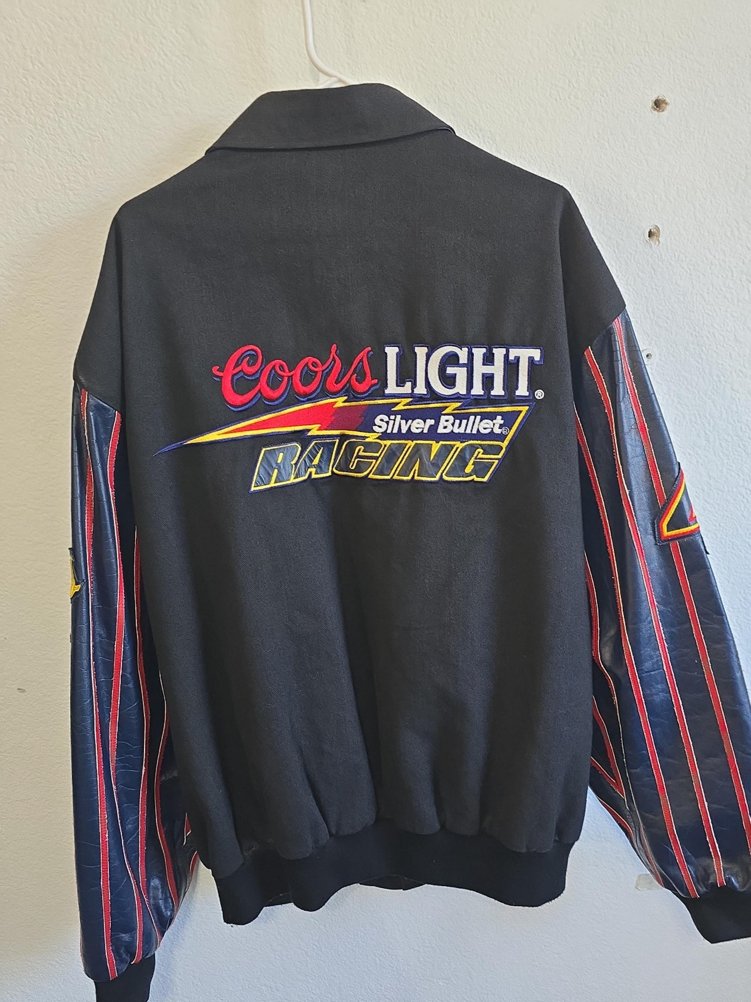 VTG Coors Light Racing Jacket Jeff Green #42 NASCAR M-XL Embroidered Silver Bull