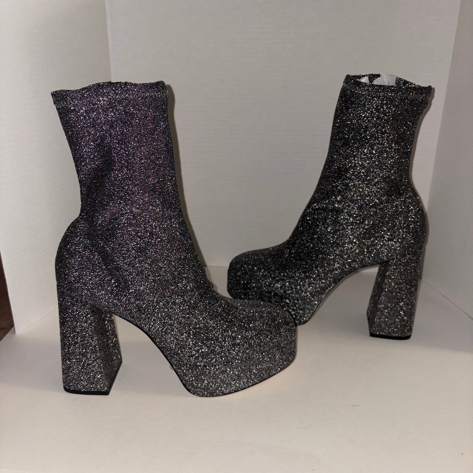 New Larroudé x Anthropologie Dolly Stretch Platform Boots Boot Shoes Silver 10