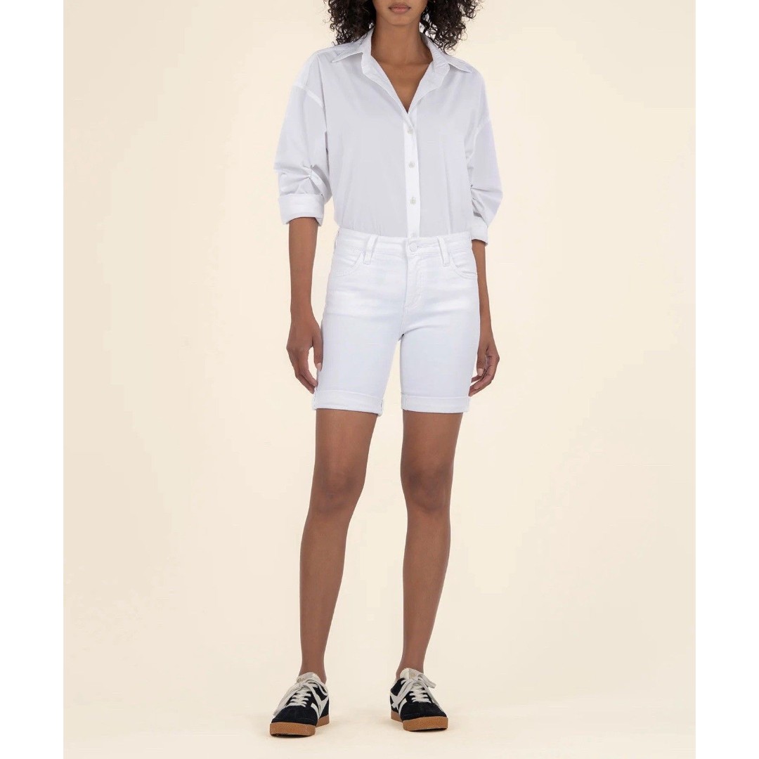 Kut From The Kloth Catherine Mid Rise Boyfriend Short White Denim Size 12