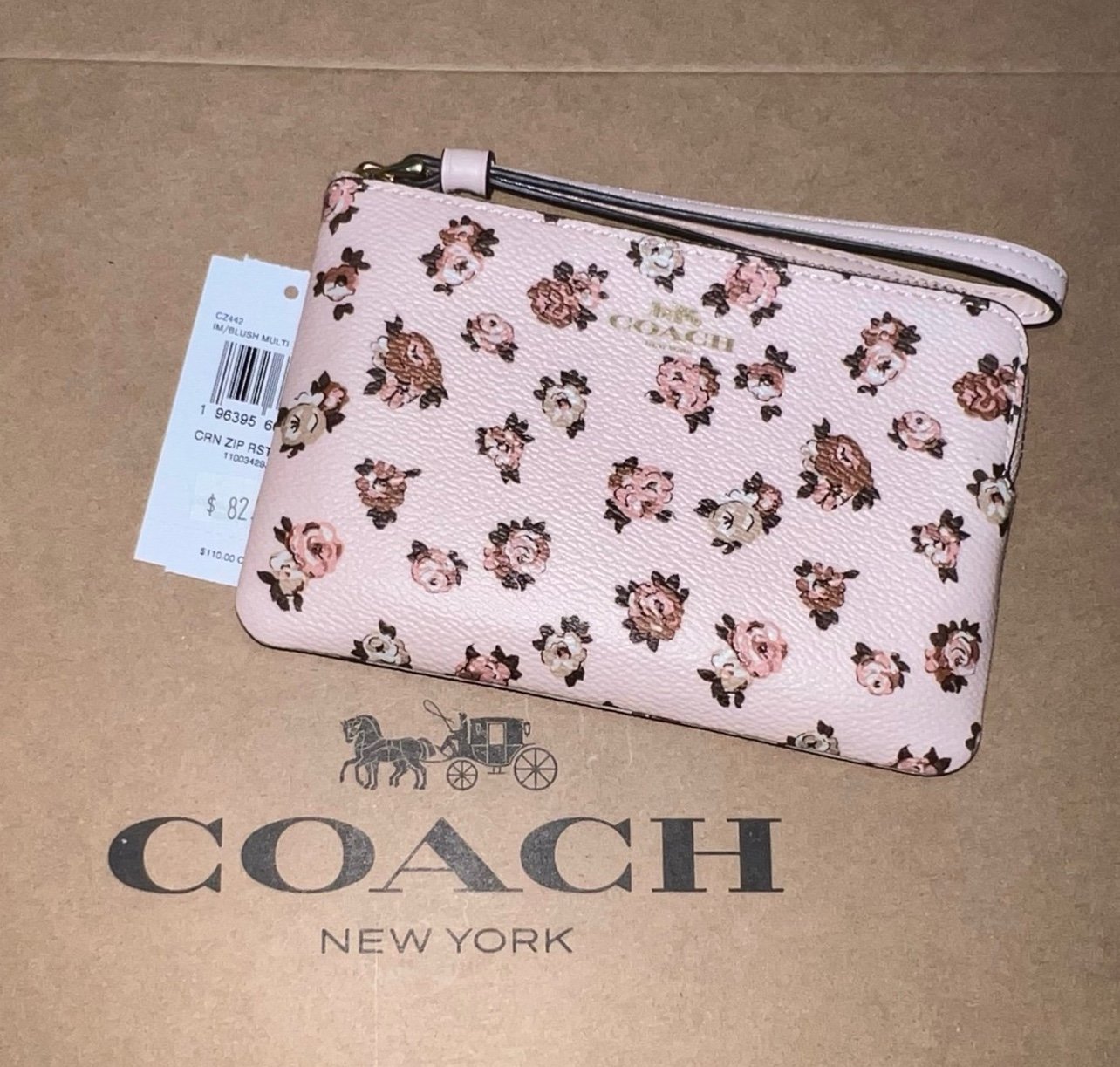 NWT COACH Wallet Corner Zip Wristlet w Rosette Print CZ442 AUTHENTIC <5⭐️Seller!