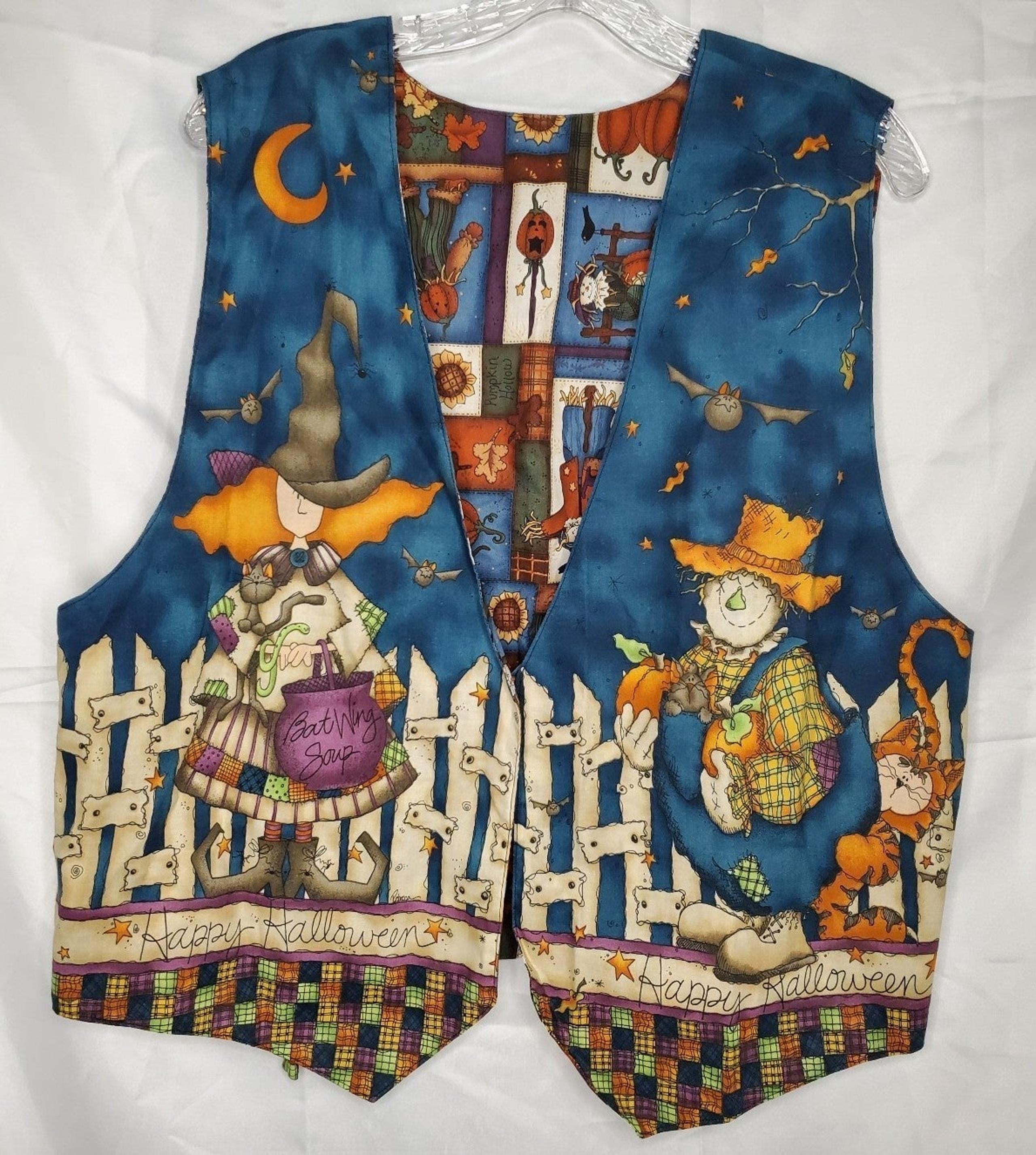 90s Vintage Halloween Vest Reverse Double Sided Spooky Halloween Vest