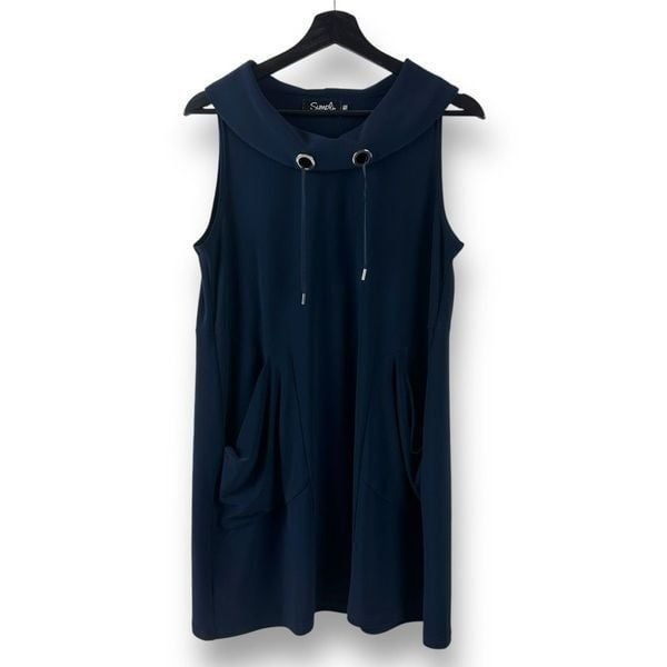 Sympli Women's 10 Sleeveless Sweatshirt Tunic Navy Blue Coastal Casual Lounge