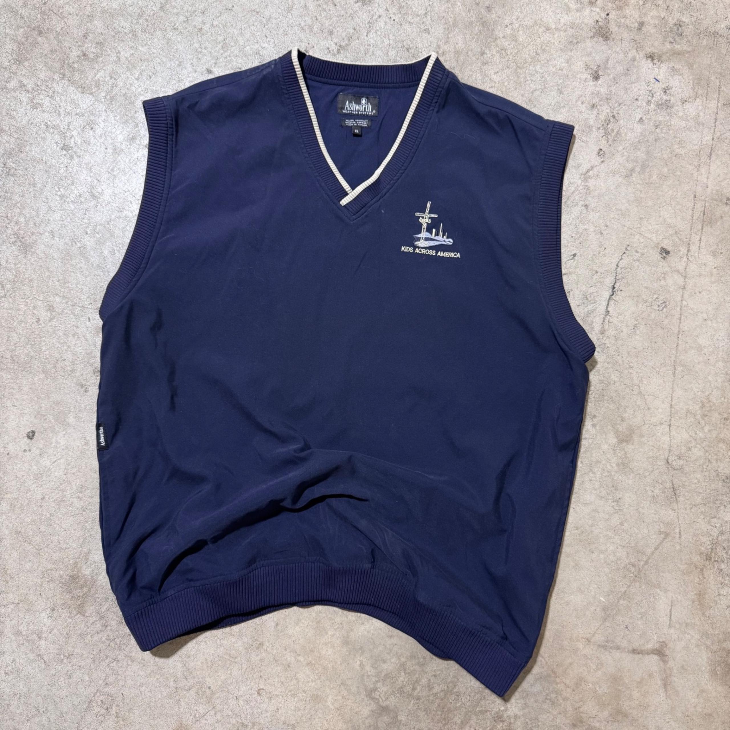 Vintage 90s Ashworth Windbreaker Vest Kids Across America Blue XL