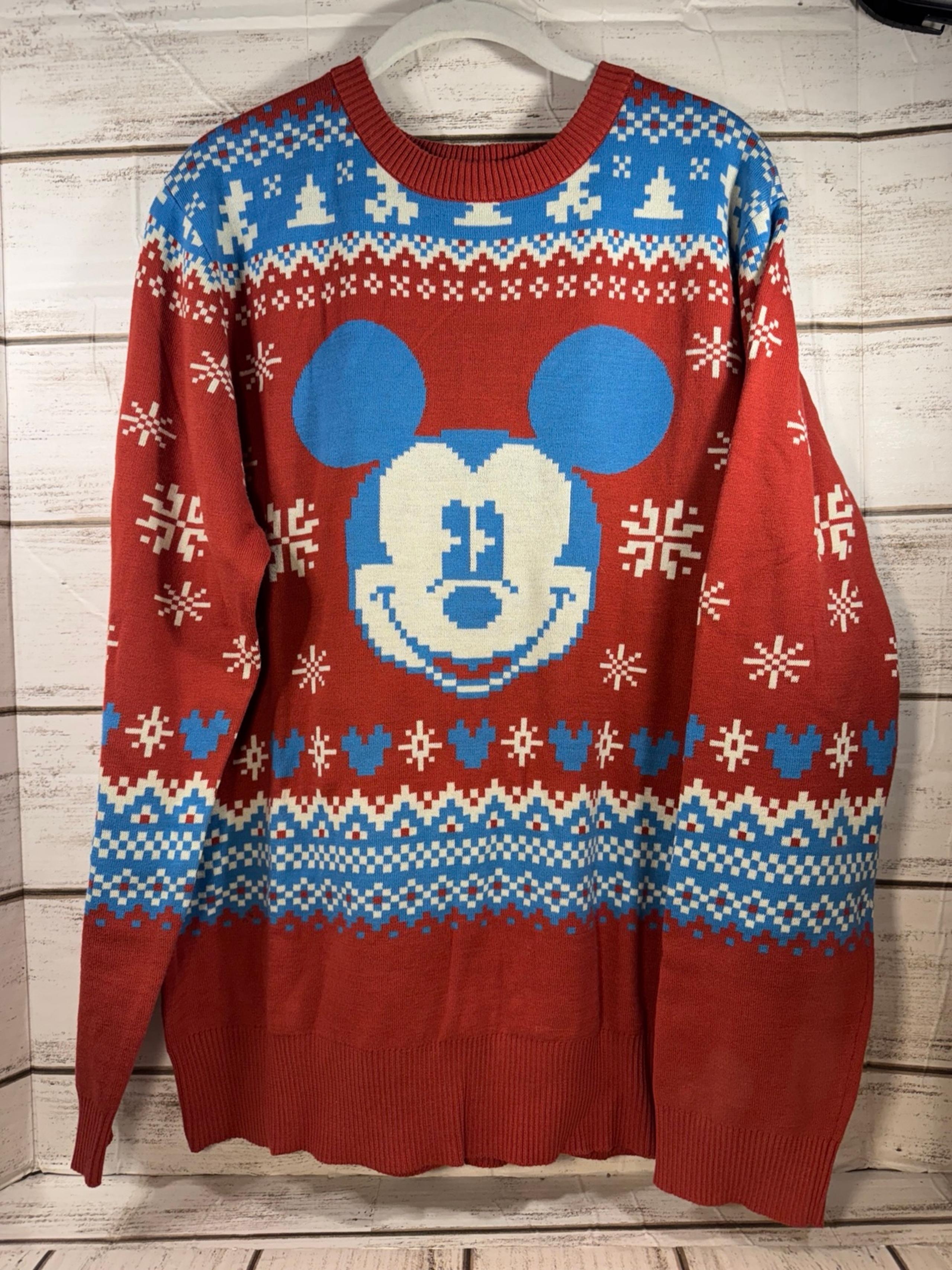 Disney Mickey Mouse Christmas Sweater Mens XL Red Blue Fair Isle Knit