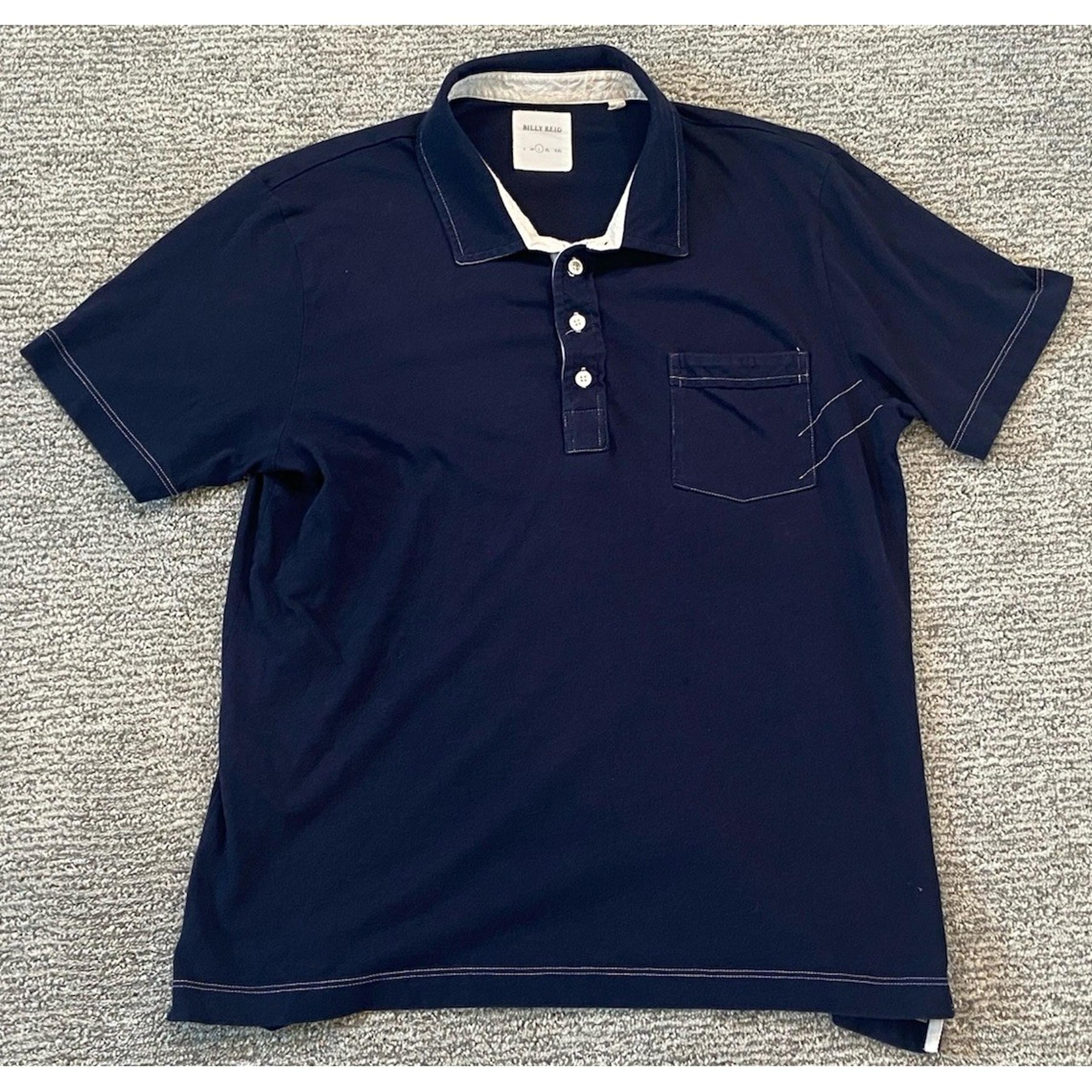 Billy Reid Cotton Polo Shirt Mens L Large Dark Navy Short Sleeve Pima Golf