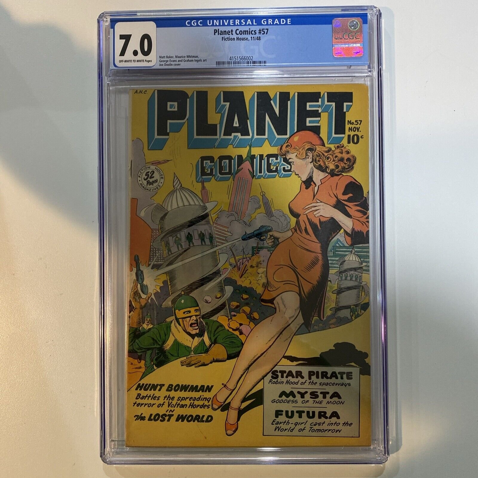 PLANET COMICS #57 CGC 7.0 OW-W; classic GGA/sci-fi cover; Baker art! FN/VF