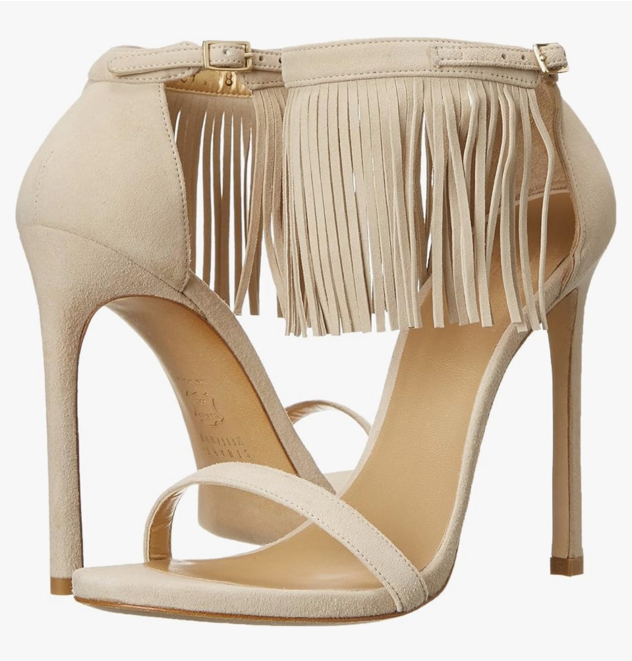 Stuart Weitzman Women's Lovefringe Stiletto Suede Sandal - Beige - Sz 8.5 - NIB