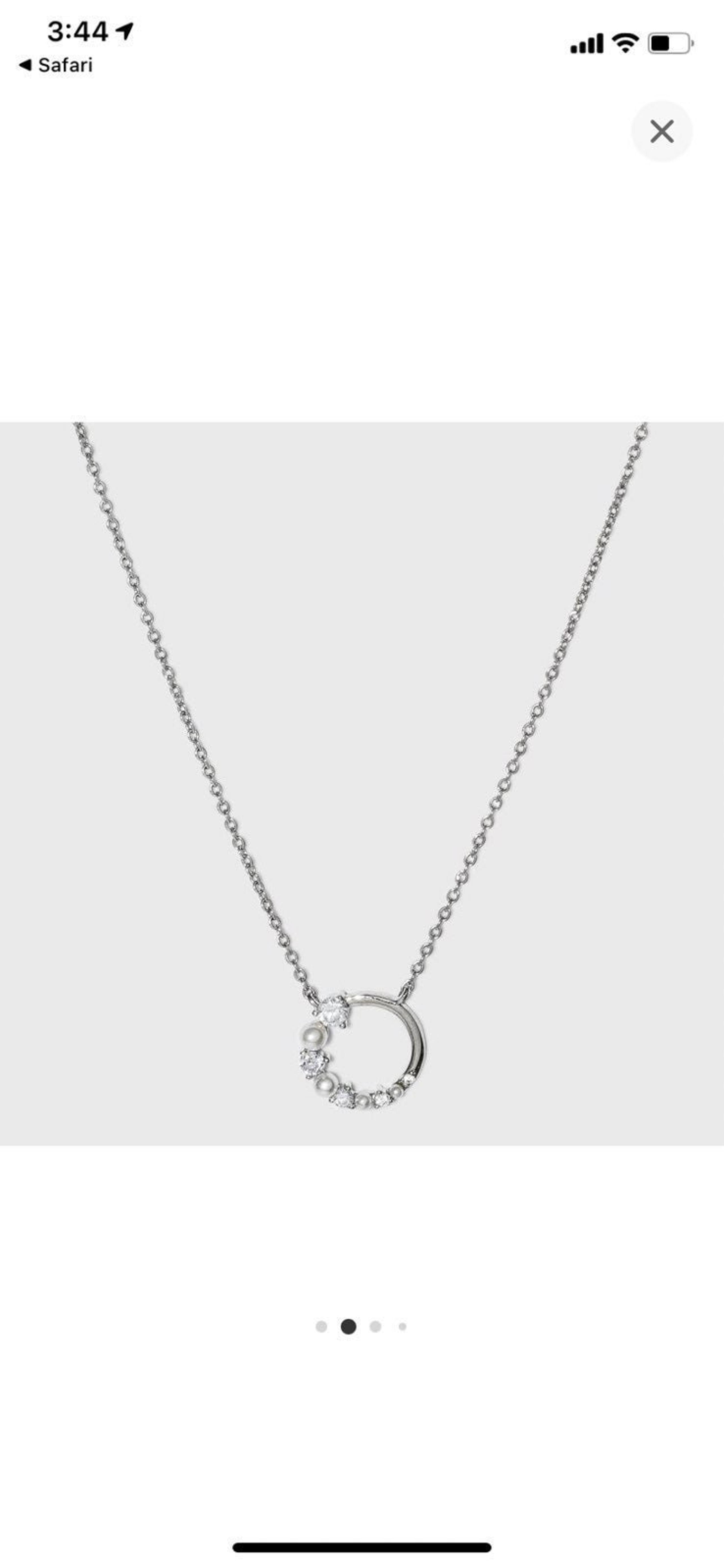 Silver Plated Graduated Cubic Zirconia and Pearl Circle Necklace