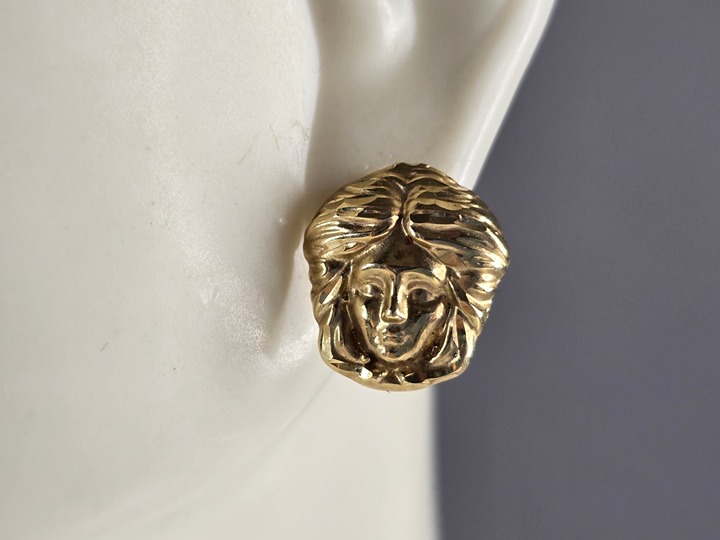Womens Vintage Estate 10K Gold Medusa Head Stud Earrings 1.9g #E3945