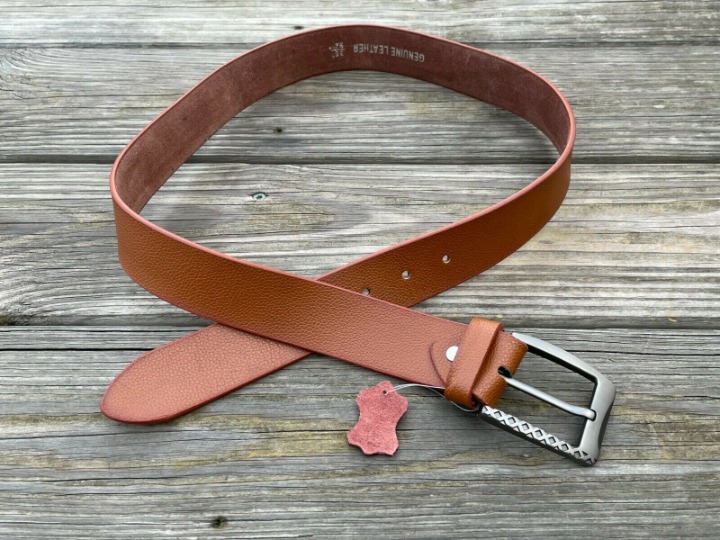 Men Waistband Brown Genuine Leather Belt Handmade Belt Pin Buckle Size 35-36 in