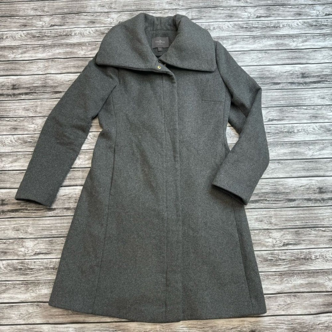 Cole Haan Women's Wool Blend Pea Coat 6 Charcoal Grey Gray Full Zipper Zip Lined